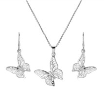 Monarch Butterfly Sterling Silver Necklace Earrings Set - £25.37 GBP