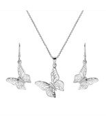 Monarch Butterfly Sterling Silver Necklace Earrings Set - £25.02 GBP