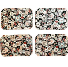 Set of 4 Teacup Placemats Pink Green Floral Fabric Tearoom Design - £17.08 GBP