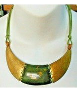 Vintage Signed You &amp; i Brass &amp; Green Collar Necklace - $61.27 CAD