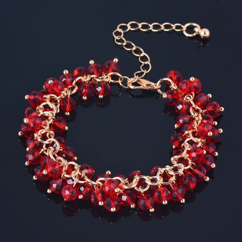 SINLEERY Hot Fashion Red Black White Champagne Crystal Beads Bangle Bracelet For - £9.73 GBP