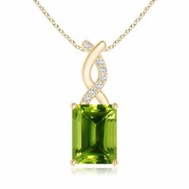 ANGARA Peridot Pendant with Diamond Entwined Bale in 14K Solid Gold | 18&quot; Chain - £630.08 GBP