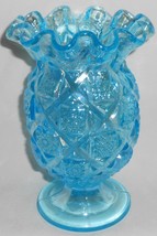 Westmoreland Glass Old Quilt Pattern Electric Blue - Ruffled Edge 6 3/4&quot; Vase - £29.73 GBP