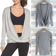 Zella Wrap Sweater Gray Ribbed Surplice V Neck Soft Cotton Blend Womens XXS - £31.32 GBP