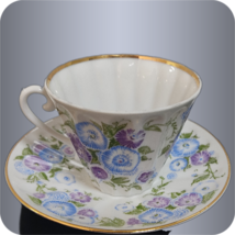 Tea Cup and Saucer Lomonosov Imperial Porcelain LFZ Blue Flowers Hand Paint - £29.06 GBP