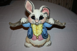 Vintage 1984 - 14&quot; X 15&quot; Easter Rabbit Bunny Blue Coattails Yellow Pink Glitter - £15.98 GBP