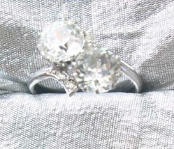 Fabulous Prong-set Austrian Crystal Double Rhinestone Ring 1960s vintage... - $17.95