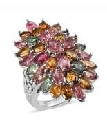 Tourmaline Wedding Ring, Luxury Gift, Multi Color Flower Designer Ring F... - £100.12 GBP