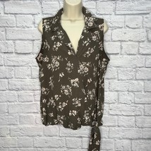 Loft Womens Sleeveless Top Size M Faux Wrap Neutral Brown Floral Tie - £18.45 GBP