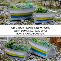 Set of 2 Galvanized Metal Boat Planter Flower Tub Indoor Outdoor Plant Pot - £36.28 GBP