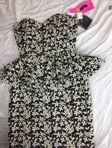Rare Betsey Johnson Nwts Embroidered Floral Peplum Dress~Size 4 - £44.35 GBP