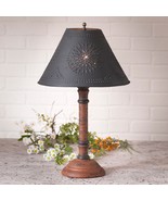 TABLE LAMP &amp; PUNCHED TIN SHADE - Distressed Pumpkin over Black Crackle F... - $3,758.50 MXN