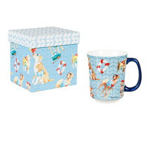 Summer Fun Beach Dogs Ceramic Coffee Mug Tea Cup 14 oz - £20.35 GBP