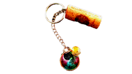 handmade WINE CORK KEY CHAIN w/marbleized colored round pendant &amp; heart ... - $5.00
