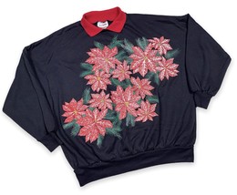 Vtg Nutcracker Ugly Christmas Sweatshirt Poinsettia Holiday USA Black Re... - £25.66 GBP