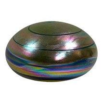 Vintage Levay handblown glass art paper weight threaded iridescent Large Rainbow - £112.10 GBP