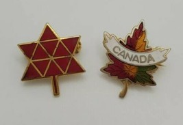 Canada Canadian Maple Leaf Lapel Hat Pin Lot of Two Geometric &amp; Colorful - $22.57