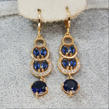 2.6Ct Round Marquise Cut Blue Sapphire Drop/Dangle Earrings 14K Yellow Gold Over - £80.90 GBP