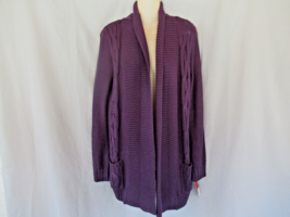 Merona sweater cardigan open cable  Medium purple long sleeves  pockets New - £13.83 GBP