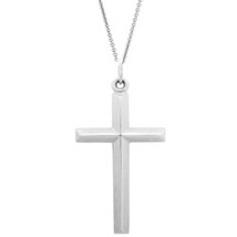 Sterling Silver Shiny Polished Edged Italian Cross Charm Pendant Necklace 18&quot; - £40.82 GBP