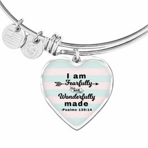 I Am Fearfully And Wonderfully Made Heart Bangle Stainless Steel or 18k Gold 79 - £37.92 GBP+