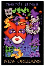 Mardi Gras New Orleans Frankie Flores Vintage 1997 Postcard Jester &amp; Mas... - £6.84 GBP