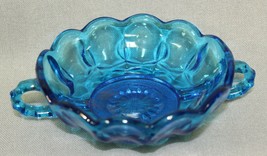  Anchor Hocking Fairfield Laser Blue Glass Bowl Handled Scalloped 5&quot; Can... - £16.51 GBP