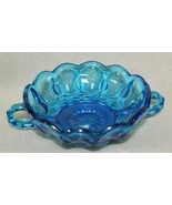  Anchor Hocking Fairfield Laser Blue Glass Bowl Handled Scalloped 5&quot; Can... - £16.51 GBP
