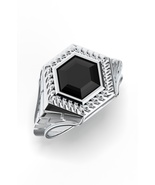 925 Sterling Silver Knife Edge Black Onyx Twisted Halo Signet Ring Mens ... - $109.62 CAD
