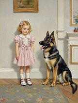 Art Giclee Oil Painting girl,dog, dress, shoes, facing the wall #017 - $8.59+