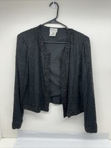 Vintage Stenay women&#39;s silk cardigan beaded black open front size Med - $24.70