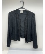 Vintage Stenay women&#39;s silk cardigan beaded black open front size Med - $34.73 CAD