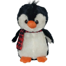 HugFun Christmas Penguin Black White Red Plaid Scarf Plush Stuffed Anima... - $25.74