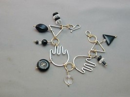 Artisan B Sucherman Sterling &amp; Gilt Figural Hand Link Bracelet Onyx Crystal - $125.00