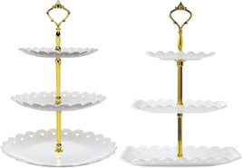 Round &amp; Square Cupcake Tower Stand for Dessert 2 Set of Large 3 Tier , P... - $31.64