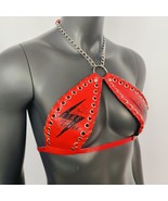 Gothic Black Lightning Print Red Vinyl Vampira Cross Top Bra - $56.00