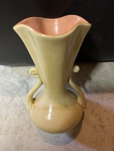 Red Wing 505 Light Brown Earthtone Pottery Handled Vase w Drip Effect Inside Rim - £24.17 GBP