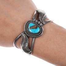 5.75&quot; Vintage Navajo silver cuff bracelet with turquoise - $163.35