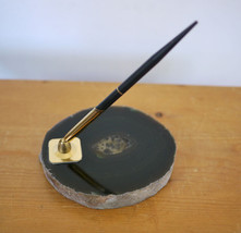 Vintage Polished Rock Ink Pen Holder Desk Natural Slice Geode Agate SPARKLE - £29.22 GBP