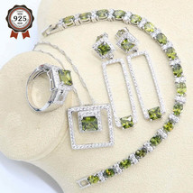 Elegant Olive Peridot Zircon Silver 925 Bridal Jewelry Set - $37.68+