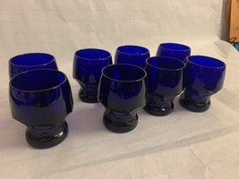 Vintage Set of 8 Georgian Honeycomb Cobalt Blue Glass Juice Tumblers - £55.38 GBP