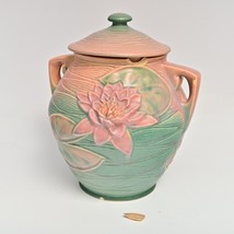 Vintage Roseville Art Pottery WATER LILY Pink Cookie Jar 1 - 8&quot; 1940s w/... - $74.76