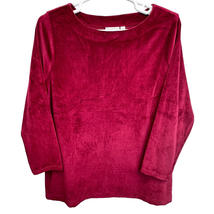 Susan Graver Velvet Pullover Top Wine Size XL 3/4 Sleeve Round Neck Loose Fit - £25.35 GBP