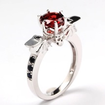 Garnet and Black Sapphire Bat wing Ring Goth Wedding Skull Ring Birth Stone Ring - £77.87 GBP