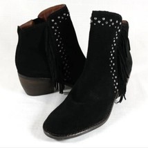Lucky Brand Ankle Booties Shoes Kaarina Black Suede Fringe Stud Detail Size 6.5 - £38.56 GBP