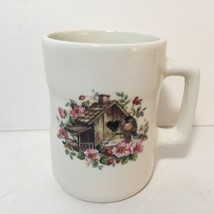 Robin Bird House Coffee Cup  Mug  Pink Flowers Heart  Cottage Love Hug A Mug - £9.88 GBP