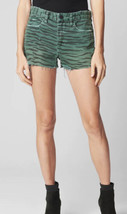Women’s BLANKNYC Denim Shorts 29 Tattered Distressed Raw Hem Green Zebra Print - £30.14 GBP