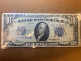 1934- 10$  Silver Certificate Blue Seal- Average Circulation - $85.00