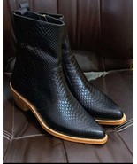 Handmade Black Snake Leather Stylish Ankle Boot For Men&#39;s - $224.50