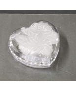 2 Pc Heart Frosted Glass Candy Dish with Lid Rose Pearls Crystal Trinket... - $11.88